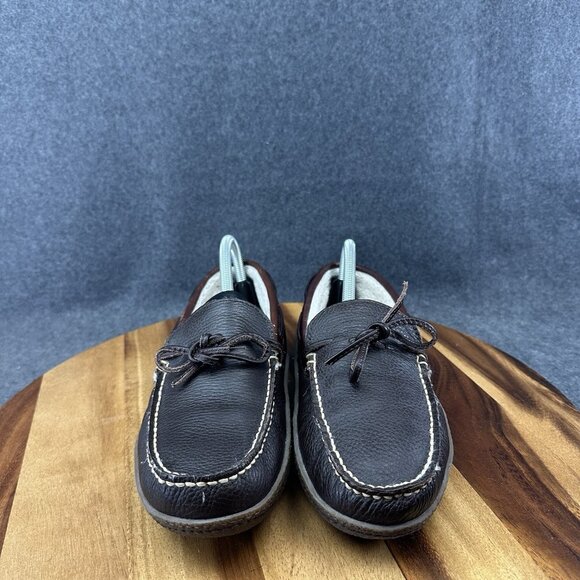 LL Bean Slippers Brown Leather Moccasins Womens 10 Shearling Handsewn 212985 - Picture 3 of 11